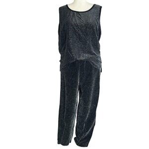 Karen Kane Black Sparkle Metallic Knit Tank Top Pants Set Womens 1X/2X Festival